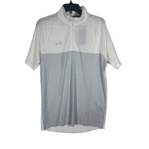 Under Armour Mens HeatGear Loose Fit‎ UA White & Grey Polo Shirt Size Medium NWT